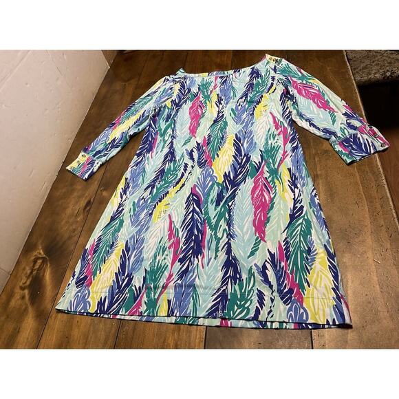 Lilly Pulitzer Dress Womens L Blue Tropical Sophie Light as a Feather UPF 50+ - Picture 1 of 10